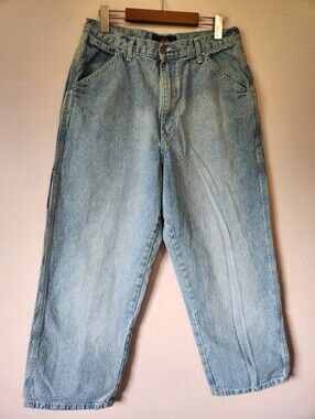 Vintage Route 66 Carpenter Jeans High Rise Wide Leg Patch Light Wash 15/16 P
